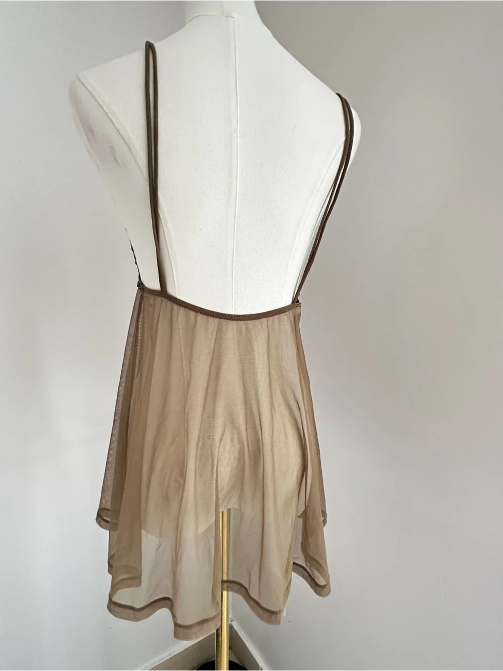 La Perla Taupe Sheer Mesh Embroidered top Chemise